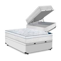 Cama Box Baú Casal Tecido Branco Com Colchão 138 Toronto Molas Ensacadas D33 32cm - Elite Sono