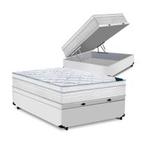 Cama Box Baú Casal Tecido Sintético Branco Com Colchão Toronto Molas Ensacadas Branco D33