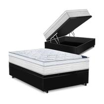 Cama Box Baú Casal Tecido Sintético Preto Com Colchão 138 Toronto Molas Ensacadas Branco D33