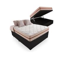 Cama Box Baú Casal Tecido Sintético Preto com Colchão Pillow Angel - Bello Box - Molas Ensacadas 62x138x188
