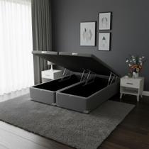 Cama Box Baú Castor Queen Vellus Cinza 158x198x35cm