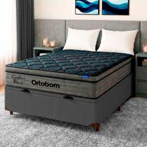 Cama Box Bau Cinza + Colchão Casal Confort Black Espuma Soft Gel Ortobom