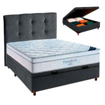 Cama Box Bau Cinza+Colchão Casal Freedom Ortobom + Cabeceira