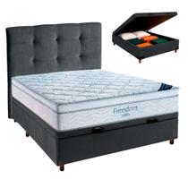 Cama Box Bau Cinza+Colchão Casal Freedom Ortobom + Cabeceira Cama Box Bau Cinza+Colchão Casal Freedom Ortobom + Cabeceira