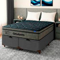 Cama Box Bau Cinza + Colchão King Confort Black Espuma Soft Gel Ortobom
