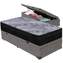 Cama Box Baú Cinza e Colchão Airtech Pampa Molas ensacadas Solteiro Ortobom