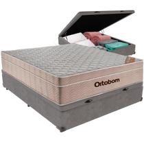 Cama Box Baú Cinza e Colchão Airtech SpringPocket Molas Ensacadas Viúvo Ortobom