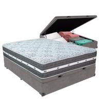 Cama Box Baú Cinza e Colchão Black Graphite Molas Ensacadas Casal 138x188X32 Anjos Cama Box Baú Cinza e Colchão Black Graphite Molas Ensacadas Casal 138x188X32 Anjos