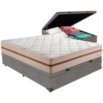 Cama Box Baú Cinza e Colchão Classic 26 cm Molas ensacadas Casal Anjos