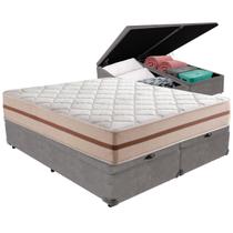 Cama Box Baú Cinza e Colchão Classic 26 cm Molas ensacadas Queen Anjos