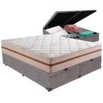 Cama Box Baú Cinza E Colchão Classic 26 Cm Molas Ensacadas Queen Anjos
