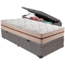 Cama Box Baú Cinza E Colchão Classic 26 Cm Molas Ensacadas Solteiro Anjos