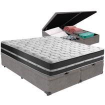 Cama Box Baú Cinza e Colchão Classic Preto Molas ensacadas King Anjos Cama Box Baú Cinza e Colchão Classic Preto Molas ensacadas King Anjos