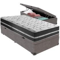 Cama Box Baú Cinza E Colchão Classic Preto Molas Ensacadas Solteiro Anjos