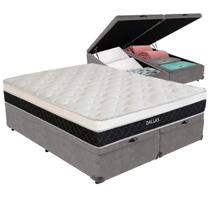 Cama Box Baú Cinza e Colchão Dallas Molas Ensacadas Queen V-Store 158x198x20