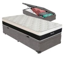 Cama Box Baú Cinza e Colchão Dallas Molas Ensacadas Solteiro V-Store 78x188x20