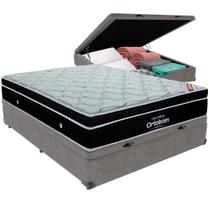Cama Box Baú Cinza e Colchão Elegant Molas Ensacadas Casal Ortobom
