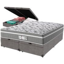 Cama Box Baú Cinza e Colchão Evolution Molas Ensacadas Queen Probel