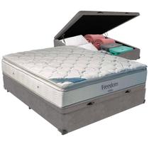 Cama Box Baú Cinza e Colchão Freedom Molas Ensacadas Casal Ortobom