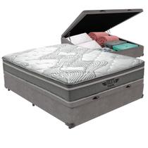 Cama Box Baú Cinza e Colchão Ibiza Molas Superlastic Viúvo V-Store 128x188x22