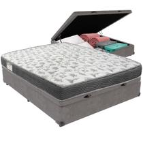 Cama Box Baú Cinza e Colchão ISO100 Espuma D33 Casal Ortobom Cama Box Baú Cinza e Colchão ISO100 Espuma D33 Casal Ortobom