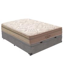 Cama Box Baú Cinza e Colchão Los Angeles Molas Ensacadas Viúvo V-Store 128x188x28