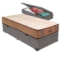 Cama Box Baú Cinza e Colchão Madrid Molas Ensacadas Solteiro V-Store 88x188x28 Cama Box Baú Cinza e Colchão Madrid Molas Ensacadas Solteiro V-Store 88x188x28