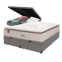 Cama Box Baú Cinza e Colchão Queen Resistance Molas LFK Sealy