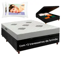 Cama Box Bau + Colchão Casal D28 Confort Premium + 2 Travesseiros Ortobom Cama Box Bau + Colchão Casal D28 Confort Premium + 2 Travesseiros Ortobom
