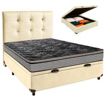 Cama Box Bau + Colchão Casal D28 Conforto Paropas + Cabeceira Estofada