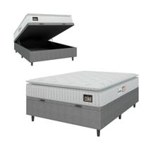 Cama Box Baú Colchão Casal Espuma D33 Vangogh Pillow Top 138x188x70cm Branco / Cinza Hellen - Suporta até 120kg por Pessoa