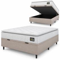 Cama Box Baú Colchão Casal Espuma D45 Lazio Pillow Top 138x188x70cm Branco / Bege Hellen - Suporta até 120kg por Pessoa