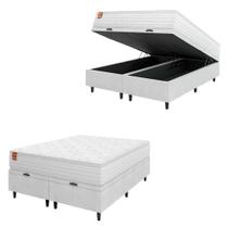 Cama Box Baú Colchão Casal King Molas Ensacadas Real 193x203x68cm Linho Branco Inducol - Suporta até 130kg por Pessoa