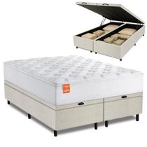 Cama Box Baú Colchão Casal King Molas Ensacadas Real 193x203x68cm Linho Branco Inducol - Suporta até 130kg por Pessoa