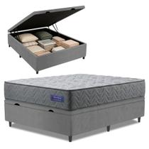Cama Box Baú Colchão Casal Molas Ensacadas Atlanta 138x188x63cm Apolo Cinza Cama Box Baú Colchão Casal Molas Ensacadas Atlanta 138x188x63cm Apolo Cinza