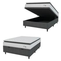 Cama Box Baú Colchão Casal Molas Ensacadas City Pillow Top 138x188x64cm Branco-Preto Hellen Suporta até 110kg por Pessoa - HELLEN ESTOFADOS E COLCHÕES