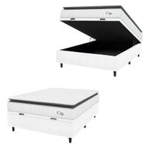 Cama Box Baú Colchão Casal Molas Ensacadas City Pillow Top 138x188x64cm Linho Branco / Preto Hellen Cama Box Baú Colchão Casal Molas Ensacadas City Pillow Top 138x188x64cm Linho Branco / Preto Hellen