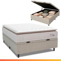 Cama Box Baú Colchão Casal Molas Ensacadas City Pillow Top 138x64cm Branco/Bege Hellen Cama Box Baú Colchão Casal Molas Ensacadas City Pillow Top 138x64cm Branco/Bege Hellen