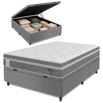 Cama Box Baú Colchão Casal Molas Ensacadas Euro In Up 138x188x67cm Cinza / Branco Probel - Suporta até 110kg por Pessoa