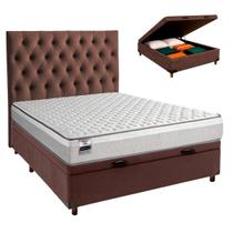 Cama Box Bau + Colchão Casal Molas Ensacadas Hanover Inducol + Cabeceira Estofada