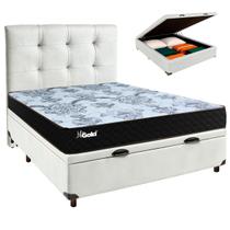Cama Box Bau + Colchão Casal Molas Ensacadas Life Gold Paropas + Cabeceira Estofada