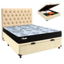 Cama Box Bau + Colchão Casal Molas Ensacadas Life Gold Paropas + Cabeceira Estofada