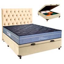 Cama Box Bau + Colchão Casal Molas Ensacadas Petrus Paropas + Cabeceira Estofada