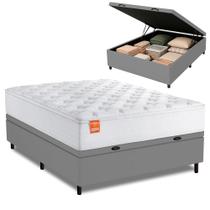 Cama Box Baú Colchão Casal Molas Ensacadas Real 138x188x68cm Branco / Cinza Inducol - Suporta até 130kg por Pessoa