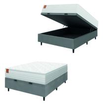 Cama Box Baú Colchão Casal Molas Ensacadas Real 138x188x68cm Branco / Cinza Inducol - Suporta até 130kg por Pessoa - CELUPLAS