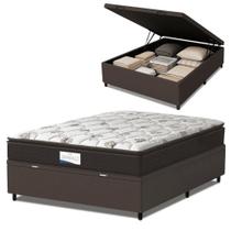 Cama Box Baú Colchão Casal Probel Molas Ensacadas Granville Pillow Top 138x188x69cm Marrom / Branco