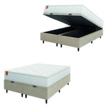 Cama Box Baú Colchão Casal Queen Molas Ensacadas Real 158x198x68cm Branco / Bege Inducol - Suporta até 130kg por Pessoa Cama Box Baú Colchão Casal Queen Molas Ensacadas Real 158x198x68cm Branco / Bege Inducol - Suporta até 130kg por Pessoa
