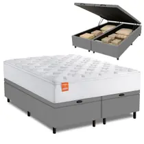 Cama Box Baú Colchão Casal Queen Molas Ensacadas Real 158x198x68cm Branco / Cinza Inducol - Suporta até 130kg por Pessoa