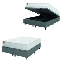 Cama Box Baú Colchão Casal Queen Molas Ensacadas Real 158x198x68cm Branco / Cinza Inducol - Suporta até 130kg por Pessoa