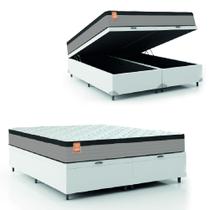 Cama Box Baú Colchão Casal Queen Molas Ensacadas Real 158x198x68cm Linho Branco / Preto Inducol - Suporta até 130kg por Pessoa